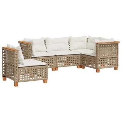 5-delige Loungeset met kussens poly rattan beige