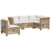 5-delige Loungeset met kussens poly rattan beige - thumbnail