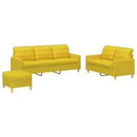 3-delige Loungeset met kussens stof lichtgeel - thumbnail
