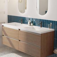 Saqu Gaia badmeubel incl. dubbele glans witte wastafel 160x52x64cm toffee - aluminium greeplijst - thumbnail