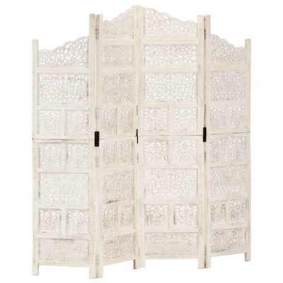 Kamerscherm met 4 panelen handgesneden 160x165 cm mangohout wit Kamerscherm met 4 panelen handgesneden 160x165 cm mangohout wit