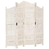 Kamerscherm met 4 panelen handgesneden 160x165 cm mangohout wit - thumbnail