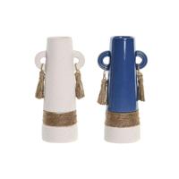 Vaas DKD Home Decor Keramisch Wit Marineblauw (9,5 x 7 x 20 cm) (2 Stuks) - thumbnail