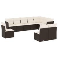 10-delige Loungeset met kussens poly rattan zwart - thumbnail