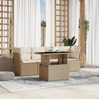 5-delige Loungeset met kussens poly rattan beige - thumbnail