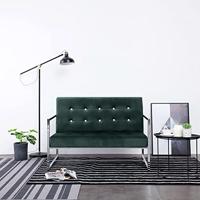 Tweezitsbank met armleuningen chroom en fluweel donkergroen - thumbnail