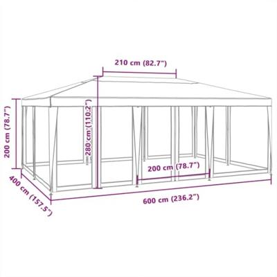 VidaXL Partytent met 10 mesh zijwanden 6x4 m hdpe rood