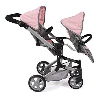 Tweeling Poppenwagen Linus Duo - Melange Grijs Roze - thumbnail