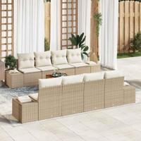 Tuinbankenset met kussen 9 pcs Beige poly rattan - thumbnail