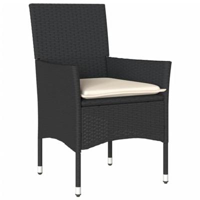 5-delige Tuinset met kussens poly rattan en glas zwart