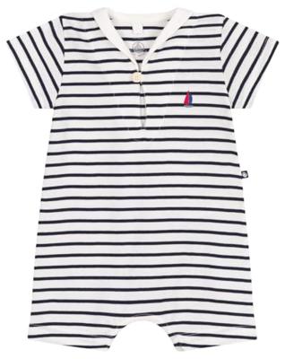 Combicourte baby met trui-kraag PETIT BATEAU in gestreept katoen marineblauw Combicourte baby met trui-kraag PETIT BATEAU in gestreept katoen marineblauw