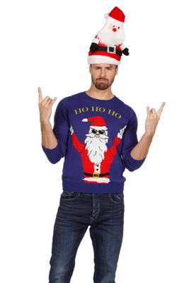 Kersttrui blauw rocking Santa