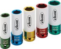 Vigor V2257 Dop (zeskant) Kracht-dopsleutelinzetset 15 mm, 17 mm, 19 mm, 21 mm, 22 mm 5-delig 1/2 (12.5 mm) - thumbnail