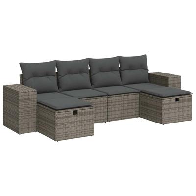 6-delige Loungeset met kussens poly rattan grijs - thumbnail
