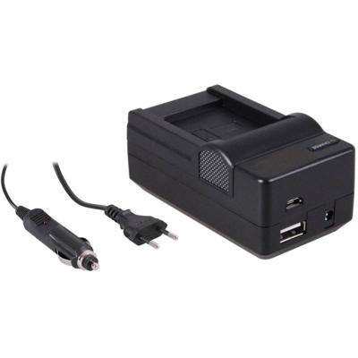 4-in-1 acculader voor Panasonic DMW-BCM13 accu - compact en licht - laden via stopcontact, auto, USB en Powerbank
