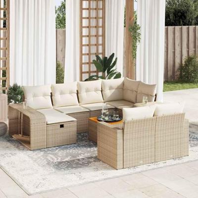 11-delige Tuinset met kussens poly rattan beige - thumbnail