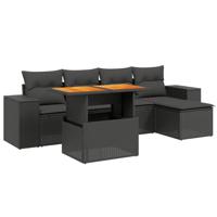 6-delige Loungeset met kussens poly rattan zwart - thumbnail