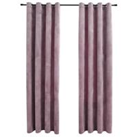 VidaXL Gordijnen verduisterend met ringen 2 st 140x175 cm fluweel roze - thumbnail