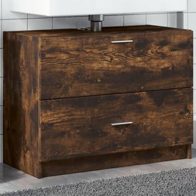 Wastafelkast 78x37x59 cm bewerkt hout gerookt eikenkleurig