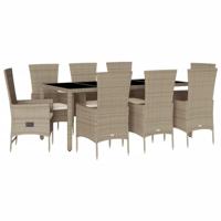 9-delige Tuinset met kussens poly rattan beige - thumbnail