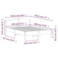Bedframe met hoofdbord massief grenenhout wasbruin 120x190 cm - thumbnail