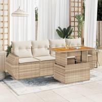 5-delige Loungeset met kussens poly rattan beige - thumbnail