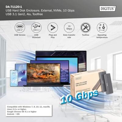 Digitus DA-71120-1 M.2 SSD-behuizing USB-C 3.1 Gen 2 10 GBit/s M.2 PCIe NVMe 2230, 2242, 2260, 2280 DA-71120-1 Digitus DA-71120-1 M.2 SSD-behuizing USB-C 3.1 Gen 2 10 GBit/s M.2 PCIe NVMe 2230, 2242, 2260, 2280 DA-71120-1