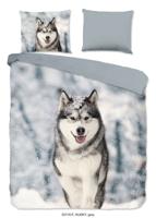 Good Morning Dekbedovertrek "husky hond" - Grijs - (140x200/220 cm) - Katoen Flanel - thumbnail