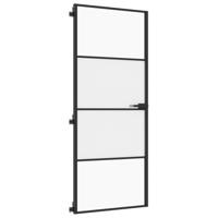 VidaXL Binnendeur smal 83x201,5 cm gehard glas en aluminium zwart - thumbnail