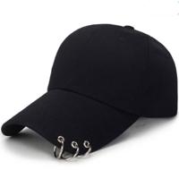 Unisex casual effen kleur verstelbare Baseball caps met ring (zwart) - thumbnail