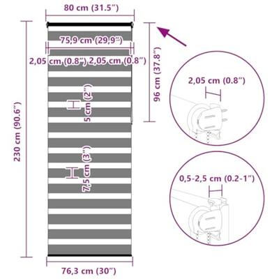 VidaXL Zebra rolgordijn 80x230 cm stofbreedte 75,9 cm lichtgrijs
