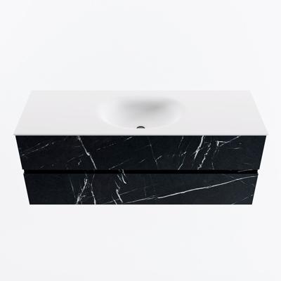 MONDIAZ VICA 130cm badmeubel onderkast Marquina 2 lades. Wastafel MOON midden 1 kraangat, kleur Talc.