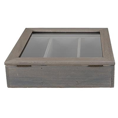 Clayre & Eef Bestekbak 30x30x8 cm Grijs Hout Glas Vierkant