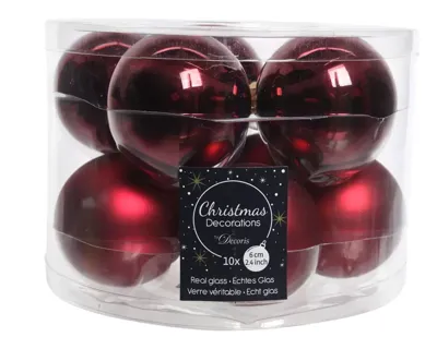 Decoris kerstballen Glas 10st Ossenbloed 6cm