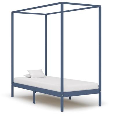 Hemelbedframe massief grenenhout grijs 100x200 cm