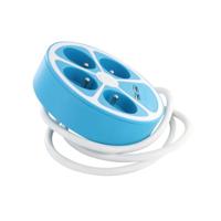 Ronde design stekkerdoos - CHACON - 4X16 A - 1,5 m snoer - Met 2 USB-A + Schakelaar - Blauw - thumbnail