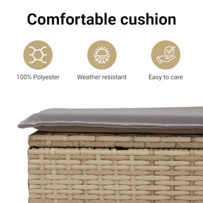Tuinbankje verstelbaar met kussens poly rattan beige