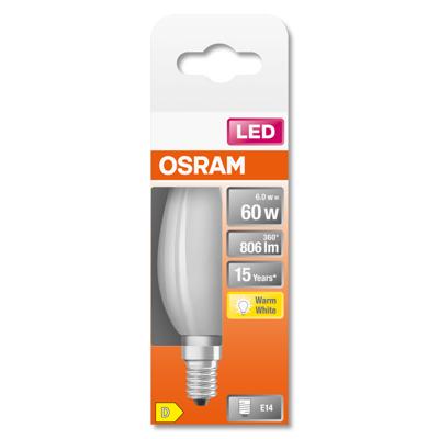 OSRAM HOMELIGHTING 4058075435513 LED-lamp Energielabel D (A - G) E14 Kaars 5.9 W = 60 W Warmwit (Ø x l) 35 mm x 100 mm 1 stuk(s) OSRAM HOMELIGHTING 4058075435513 LED-lamp Energielabel D (A - G) E14 Kaars 5.9 W = 60 W Warmwit (Ø x l) 35 mm x 100 mm 1 stuk(s)