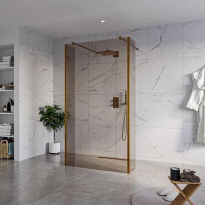 Fortifura Galeria Vrijstaande Inloopdouche - 110x200cm - Rookglas - antikalk - 8mm veiligheidsglas - 2 zijwanden 30cm - wandsteunen en hoekprofielen - Geborsteld koper PVD (Koper) SW927772 2x/SW915252/SW797930 2x/SW876703 2x