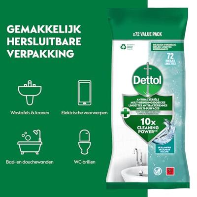 Reinigingsdoekjes dettol antibacterieël ocean 72st Reinigingsdoekjes dettol antibacterieël ocean 72st