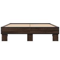 Bedframe bewerkt hout metaal bruin eikenkleur 140x190 cm - thumbnail