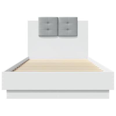 Bedframe met hoofdbord en LED-verlichting wit 90x200 cm