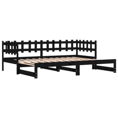 Slaapbank uitschuifbaar massief grenenhout zwart 2x(90x190) cm - thumbnail