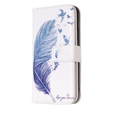 Voor iPhone X blauw veren patroon horizontaal flip lederen draagtas met houder & Card Slots & portemonnee & fotolijstjes