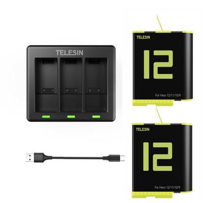 Telesin Charger For 3 Batteries + 2X accu voor GoPro 9,10,11,12