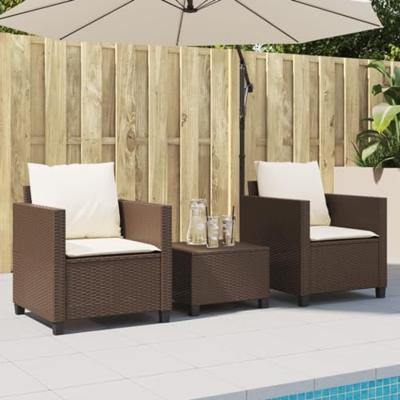 3-delige Bistroset met kussens poly rattan bruin
