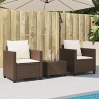 3-delige Bistroset met kussens poly rattan bruin - thumbnail