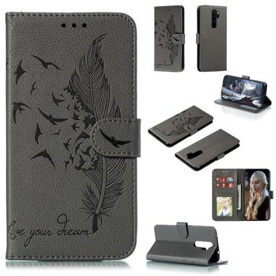 Voor Xiaomi Redmi Note 8 Pro Feather patroon Litchi textuur horizontale Flip lederen draagtas met houder & portemonnee & kaartsleuven (grijs)