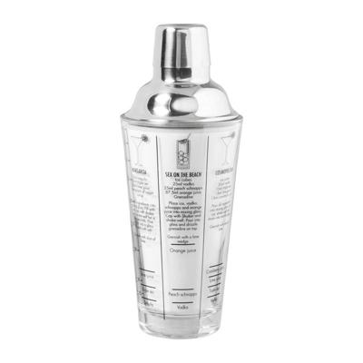 Cocktailshaker met recepten - transparant/zilver - ø8.3x22 cm Cocktailshaker met recepten - transparant/zilver - ø8.3x22 cm