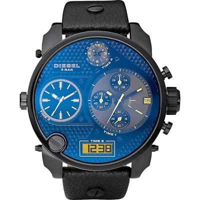 Diesel Heren Mr. Daddy zwart lederen chronograaf horloge DZ7127